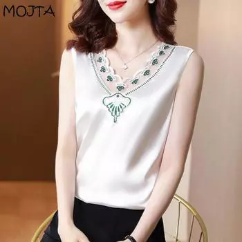 Свободные блузки с вышивкой, атласная блузка, шелковые женские блузки, рубашки больших размеров, женская кружевная рубашка, эластичный топ M