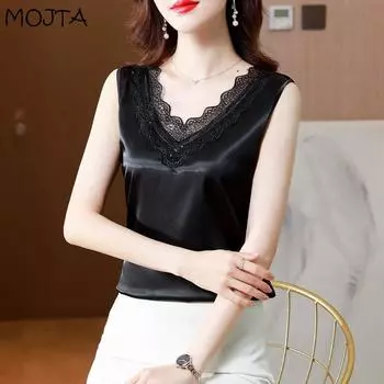 Свободные блузки с вышивкой, атласная блузка, шелковые женские блузки, рубашки больших размеров, женская кружевная рубашка, эластичный топ M белый