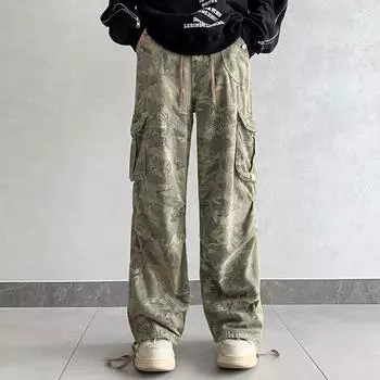 Свободные брюки-карго с большим карманом, женские осенние прямые брюки с высокой талией, женская уличная одежда, модные камуфляжные брюки для женщин S