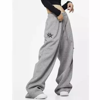 Свободные брюки на шнурке, женские весенние эластичные брюки с эластичной резинкой на талии, прямые широкие брюки, модные женские повседневные длинные брюки 30752 M серый