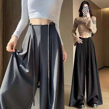 Свободные брюки с завязками, идеально подходят для женщин на осень M чёрный