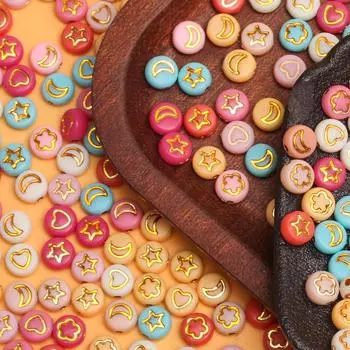 Свободные бусы, ожерелье, браслет для самостоятельного изготовления ювелирных изделий, 6,5 мм, 50 шт., акриловая модная подвеска со звездой и луной