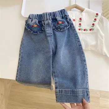 Свободные джинсовые брюки для девочек Брюки для девочек с вышивкой 130