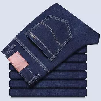 Свободные джинсы для мужчин в деловом стиле стретч со средней талией, прямые брюки среднего возраста 28 темно-синий