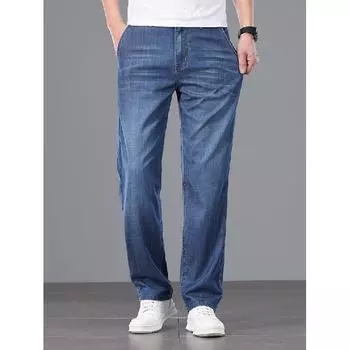 Свободные джинсы с высокой талией, модные прямые брюки на весну и лето, новые легкие деловые брюки для мужчин 29 джинсовый синий