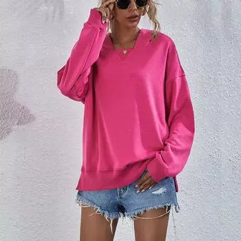 Свободные флисовые толстовки с длинными рукавами, утепленные женские топы, винтажные однотонные женские толстовки, повседневные толстовки с капюшоном S синий