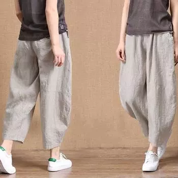 Свободные и дышащие повседневные брюки-шаровары с эластичным поясом и широкие брюки M