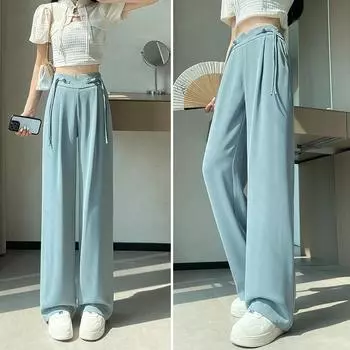 Свободные и непринужденные летние широкие брюки с узором и пуговицей M белый