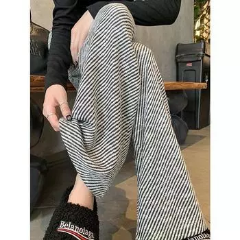 Свободные и повседневные трикотажные брюки с широкими штанинами в полоску для женщин на весну и осень S