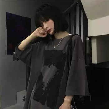 Свободные и повседневные женские летние дышащие модные оверсайз с короткими рукавами XL серый