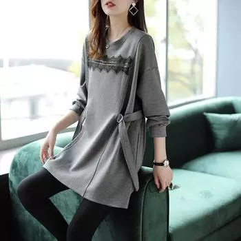 Свободные и удобные кружевные топы для женщин, минималистичный свитшот в корейском стиле M