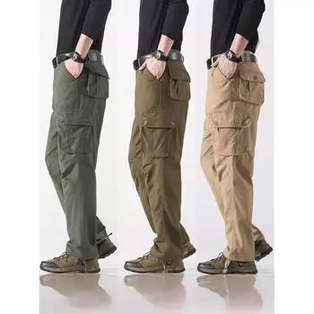 Свободные комбинезоны с большим карманом, мужские спортивные штаны для бега на открытом воздухе, тактические брюки с эластичным поясом, повседневные рабочие брюки из чистого хлопка 44