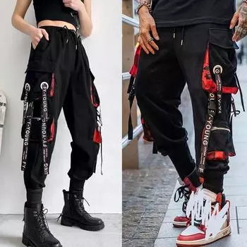 Свободные комбинезоны с большими карманами, мужские спортивные брюки для бега на открытом воздухе, военные тактические брюки с эластичной резинкой на талии, мужские повседневные рабочие брюки S чёрный