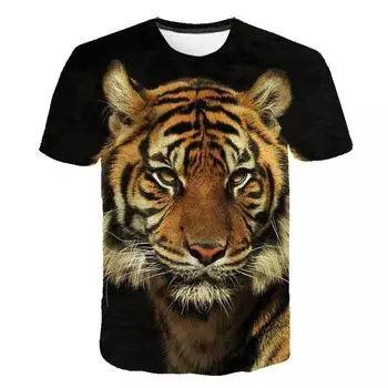 Свободные летние топы для мужчин, одежда больших размеров, футболка с 3D принтом животных, футболки с рисунком тигра и волка, топ с короткими рукавами и круглым вырезом, дышащие мужские рубашки XS