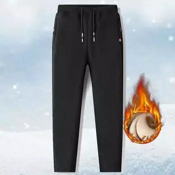Свободные модные и стильные леггинсы, зимние повседневные брюки, молодежные популярные спортивные брюки, мужские плюшевые и плотные укороченные брюки XXXL чёрный