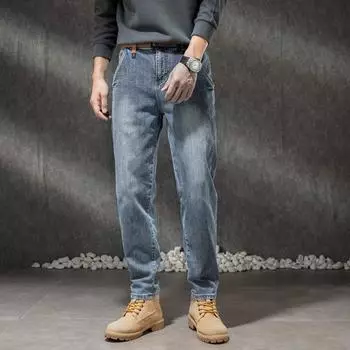 Свободные мужские эластичные прямые брюки-трубы, мужские весенние новые обычные винтажные длинные брюки из мерсеризованного хлопка белого цвета, мужские длинные брюки 38