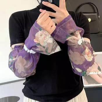 Свободные новые шифоновые рукава в китайском стиле с рисунком, цветная защита от солнца, солнцезащитные рукава, летние дышащие аксессуары для вождения на открытом воздухе, длинные защитные аксессуары для рук