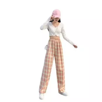 Свободные, облегающие брюки с высокой талией, прямые брюки, брюки повыше, повседневные брюки, широкие брюки. L зелёный