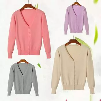 Свободные осенние женские вязаные кардиганы повседневные однотонные свитера с V-образным вырезом и длинными рукавами модные женские пальто топы M белый