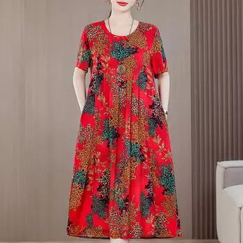 Свободные платья больших размеров для женщин, летнее повседневное длинное платье с коротким рукавом, элегантная винтажная одежда XL