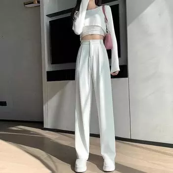 Свободные повседневные брюки для мытья полов, широкие брюки, прямые драпированные костюмные брюки с высокой талией