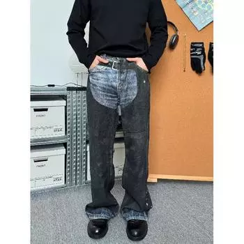 Свободные повседневные брюки мужские корейские модные универсальные брюки широкие брюки длиной до пола S синий