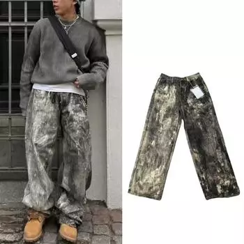 Свободные повседневные брюки мужские корейские модные универсальные брюки широкие брюки длиной до пола S