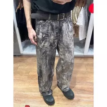 Свободные повседневные брюки мужские корейские модные универсальные брюки широкие брюки длиной до пола S