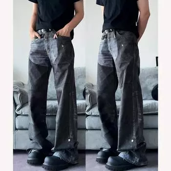 Свободные повседневные брюки мужские корейские модные универсальные брюки широкие брюки длиной до пола S чёрный