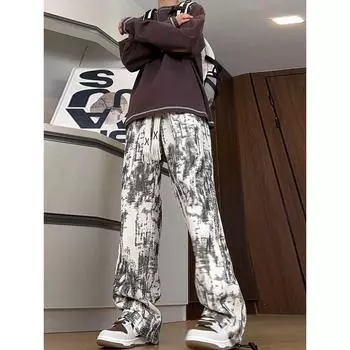 Свободные повседневные брюки мужские тонкие универсальные брюки с простыми широкими штанинами до пола M