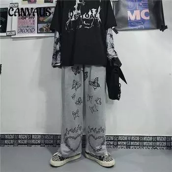 Свободные повседневные брюки прямого покроя с высокой талией с принтом для женщин M серый