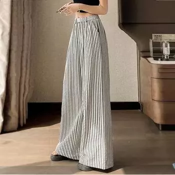 Свободные повседневные брюки с принтом в полоску, широкие брюки, женские летние брюки с перекрещивающимися краями, женские брюки с драпировкой S
