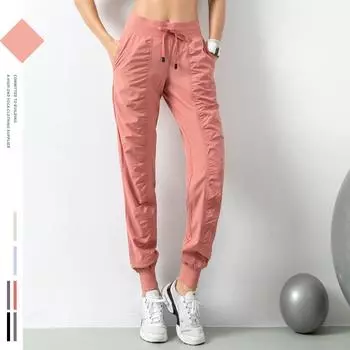 Свободные повседневные брюки, женские брюки для бега и фитнеса на шнурке, брюки для йоги S чёрный