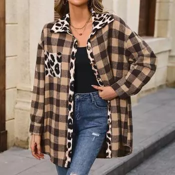 Свободные повседневные плюшевые клетчатые базовые куртки с начесом, ветровка с длинным рукавом, рубашка для женщин S хаки