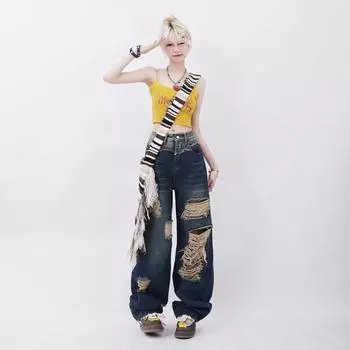 Свободные прямые длинные джинсы, брюки в стиле пэчворк, контрастные цветные блоки, джинсовые брюки-карго бойфренда, женские брюки y2k, брюки S синий