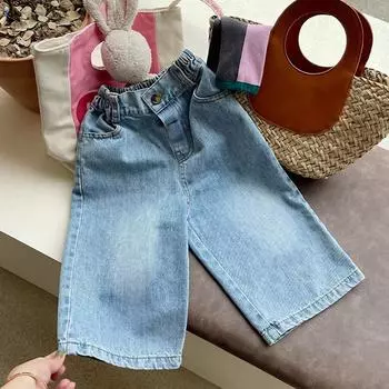 Свободные прямые джинсы для девочек, удобные для кожи и дышащие повседневные брюки 9