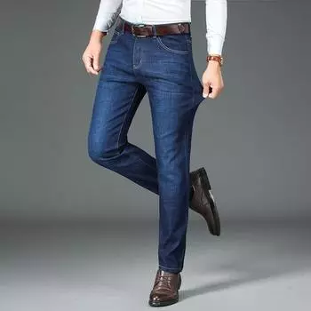 Свободные прямые джинсы мужские качественные длинные брюки повседневные деловые джинсы мужские 28 синий