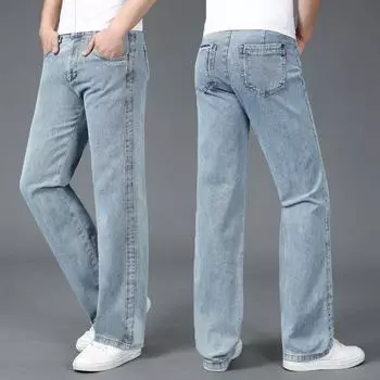 Свободные прямые джинсы Мужские простые модные удобные эластичные джинсовые брюки для мужчин Брюки 28 синий