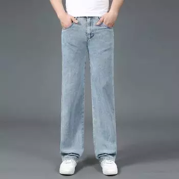 Свободные прямые джинсы Мужские простые модные удобные эластичные джинсовые брюки для мужчин Брюки 28 синий