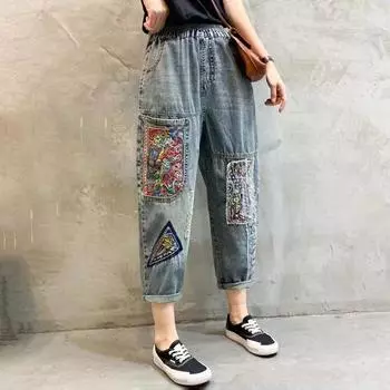 Свободные прямые джинсы женские повседневные шаровары винтажные джинсовые брюки уличная одежда больших размеров