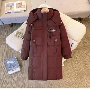 Свободные пуховые изделия средней и длинной длины выше колена Женские зимние куртки больших размеров с капюшоном Узкие куртки M чёрный