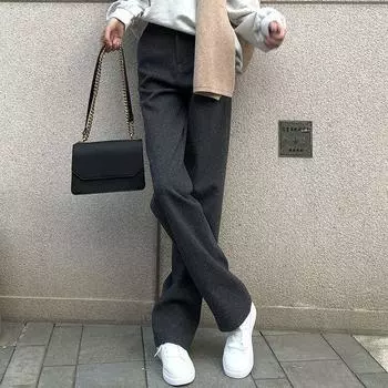 Свободные серые брюки с высокой талией для женщин, прямые широкие брюки на осень M серый