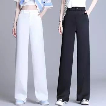 Свободные широкие брюки длиной до пола с высокой талией для женщин, черные костюмные брюки прямого покроя больших размеров с драпировкой S белый