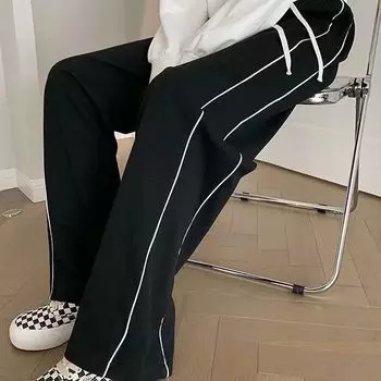 Свободные широкие брюки с высокой талией для женщин больших размеров, дышащие и удобные XL чёрный