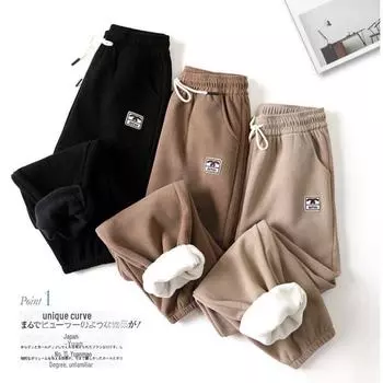 Свободные спортивные брюки унисекс с бархатной подкладкой 2024 года, осень/зима M size чёрный