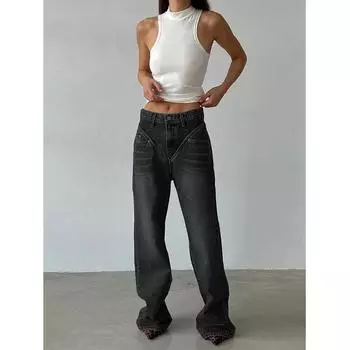 Свободные стильные джинсовые джинсы для похудения для женщин в стиле пэчворк S синий