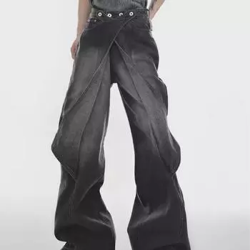 Свободные, стираные, расклешенные, широкие джинсы весна/осень 2024 года XXL чёрный