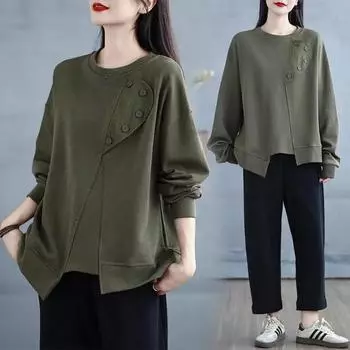 Свободные свитера на весну и осень, женские футболки больших размеров с длинными рукавами и нестандартным кроем, женские нижние рубашки, топы с длинными рукавами, для женщин XXXL чёрный