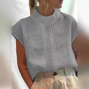 Свободные топы большого размера в стиле ретро с открытыми рукавами и кружевной строчкой, тонкие женские однотонные рубашки-топы XL серый