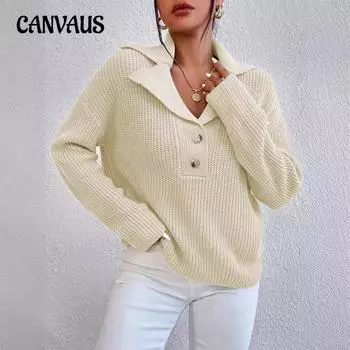 Свободные трикотажные топы женские большие размеры осень и зима простой большой лацкан свитер-пуловер